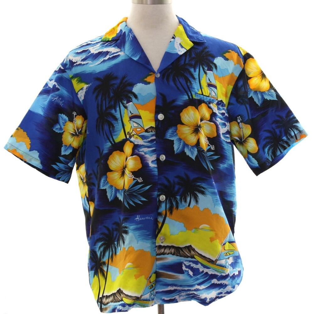 Vintage 80s Kalena Hawaii Aloha Surf Windsurf Floral Shirt Men's Medium